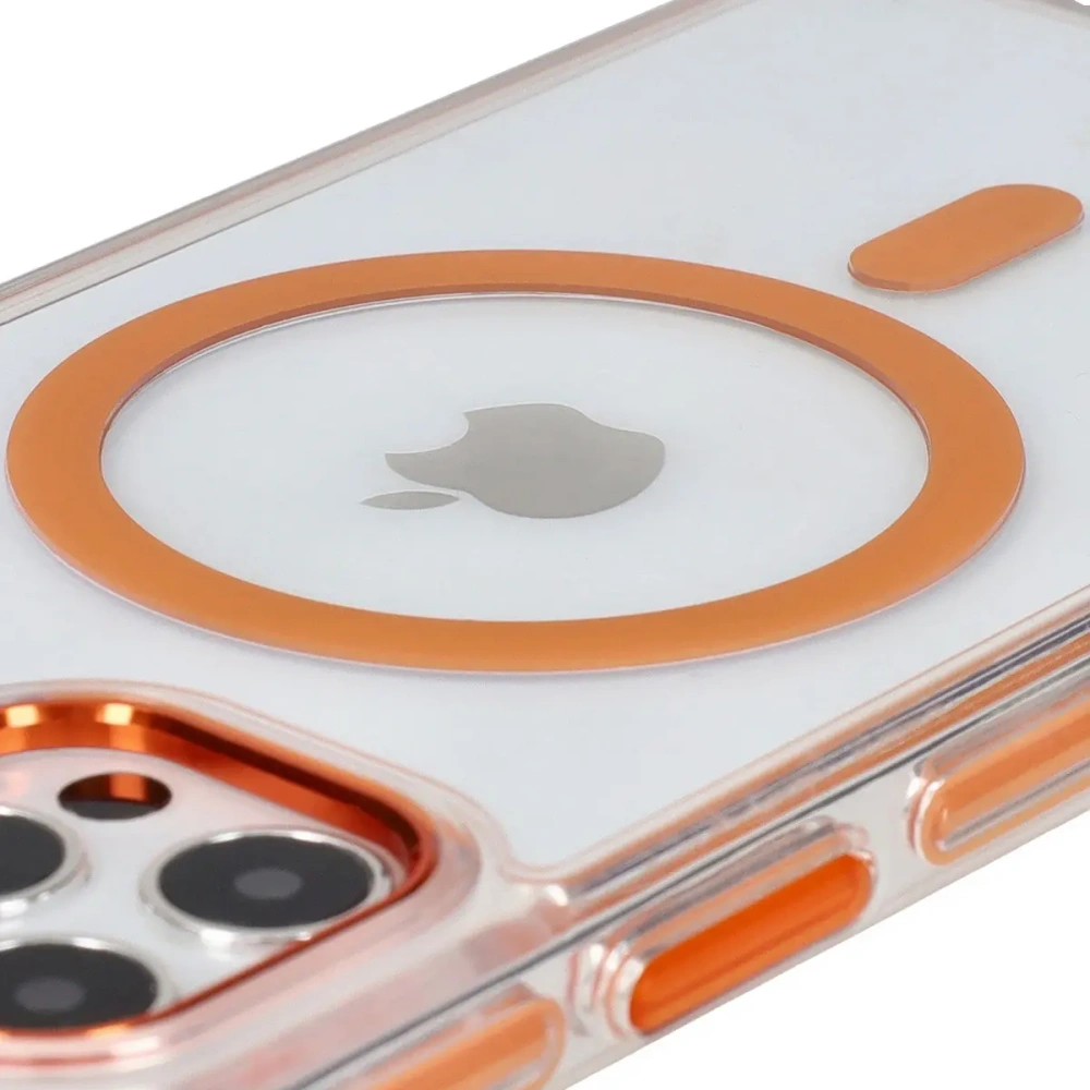 Etui z pierścieniem magnetycznym Bizon Case Marco do Apple iPhone 12 Pro / 12 przezroczyste z pomarańczową ramką