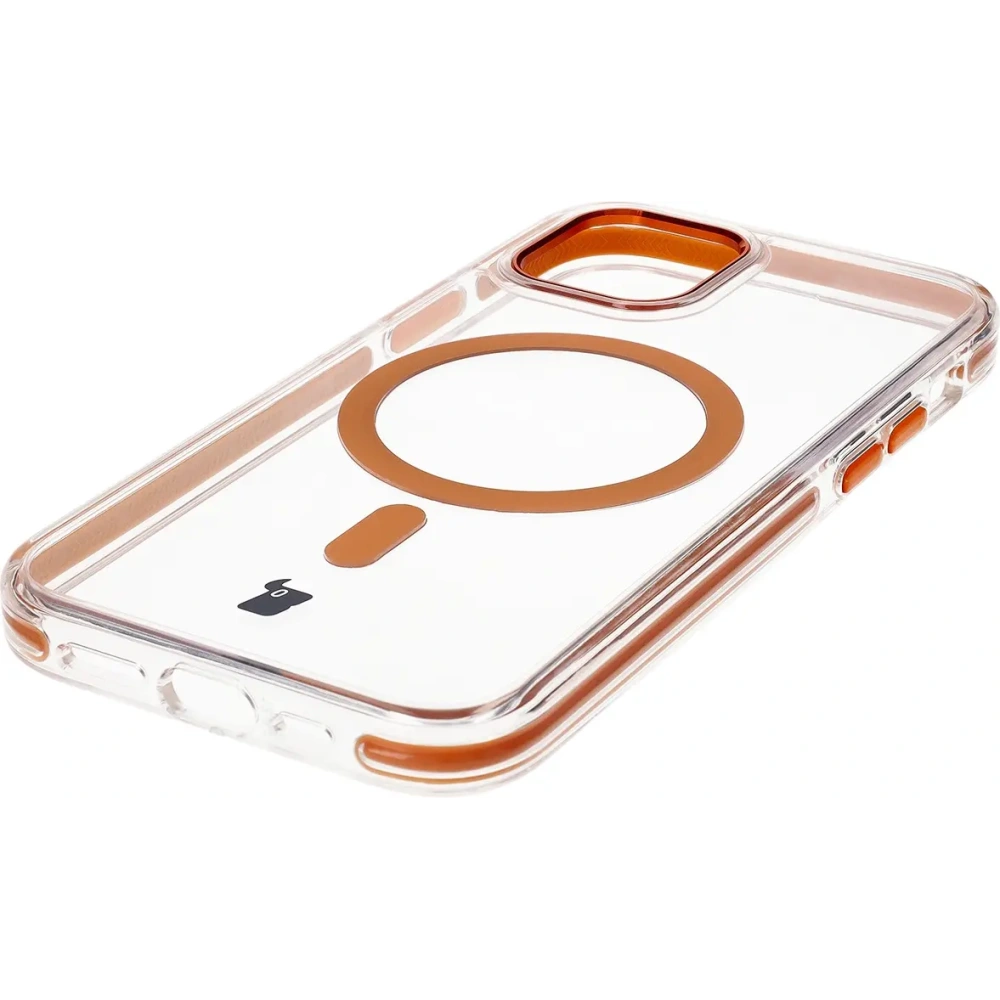 Etui z pierścieniem magnetycznym Bizon Case Marco do Apple iPhone 12 Pro / 12 przezroczyste z pomarańczową ramką