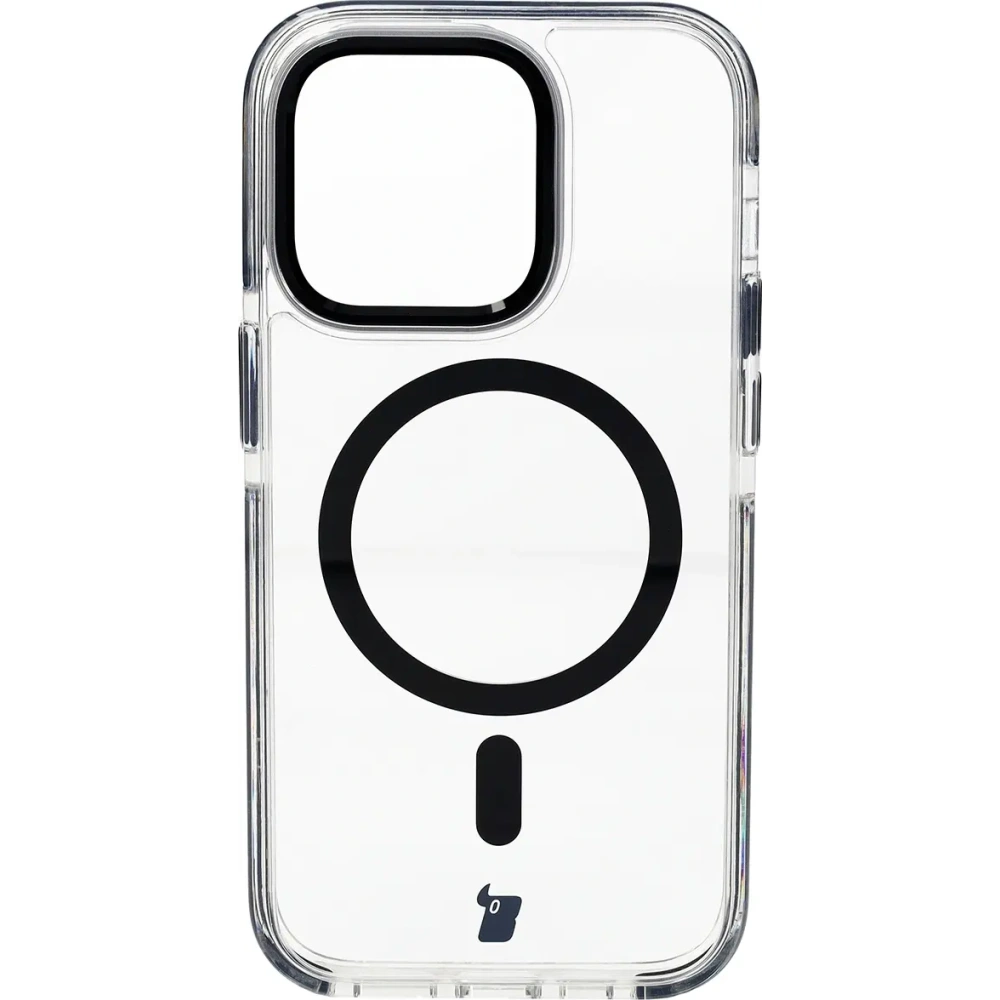 Etui z pierścieniem magnetycznym Bizon Case Marco do Apple iPhone 14 Pro przezroczyste z czarną ramką