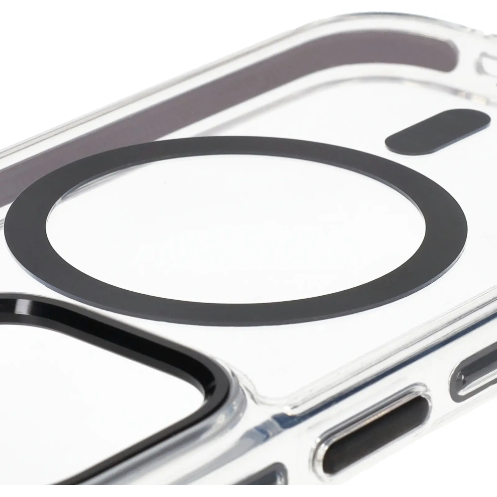 Etui z pierścieniem magnetycznym Bizon Case Marco do Apple iPhone 14 Pro przezroczyste z czarną ramką