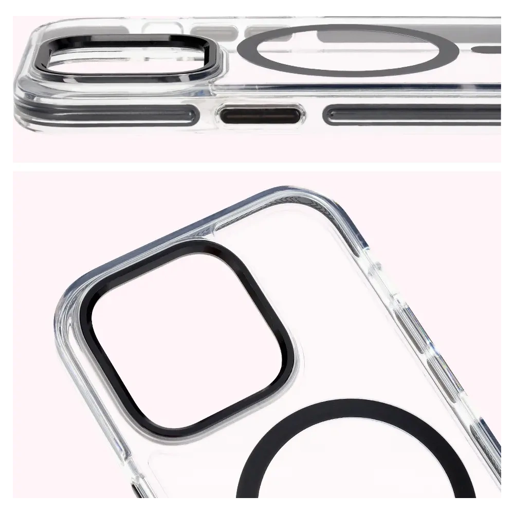 Etui z pierścieniem magnetycznym Bizon Case Marco do Apple iPhone 14 Pro przezroczyste z czarną ramką