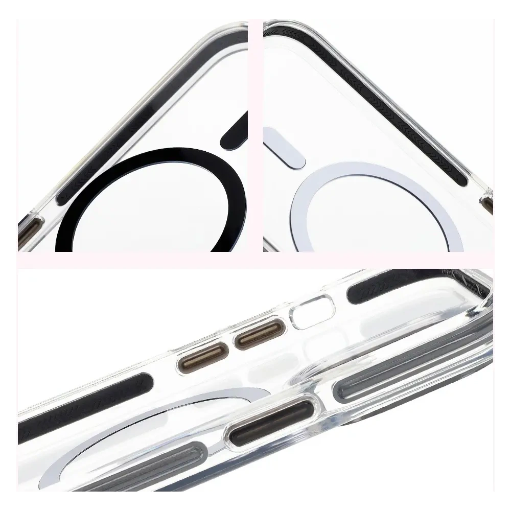 Etui z pierścieniem magnetycznym Bizon Case Marco do Apple iPhone 14 Pro przezroczyste z czarną ramką