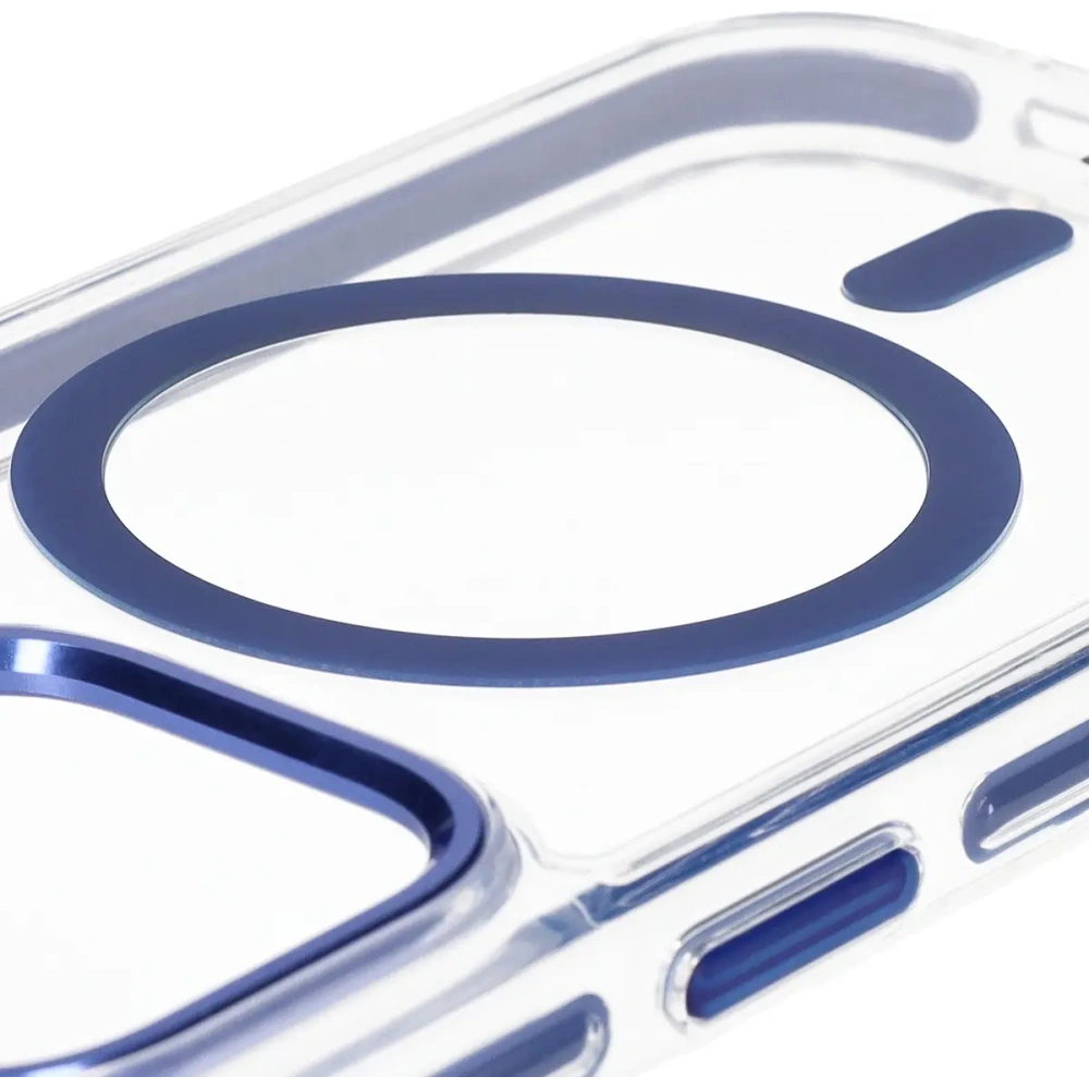 Etui z pierścieniem magnetycznym Bizon Case Marco do Apple iPhone 14 Pro przezroczyste z niebieską ramką