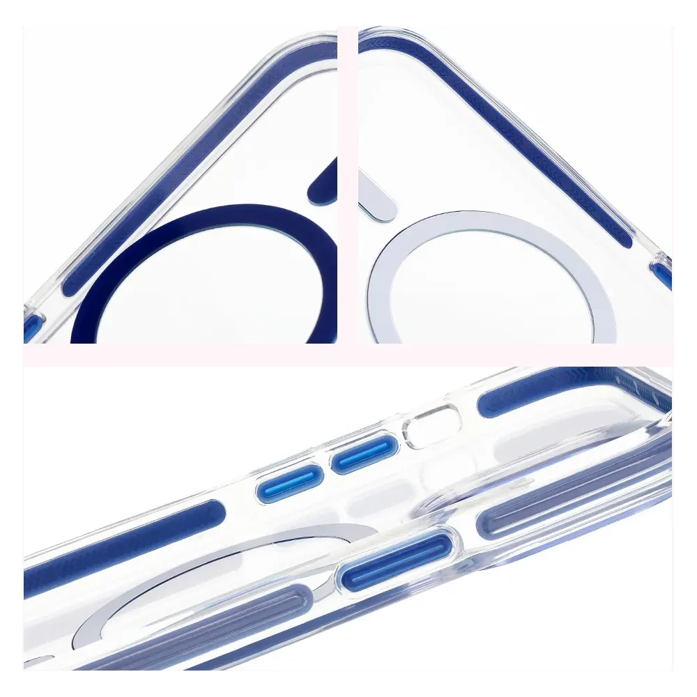 Etui z pierścieniem magnetycznym Bizon Case Marco do Apple iPhone 14 Pro przezroczyste z niebieską ramką