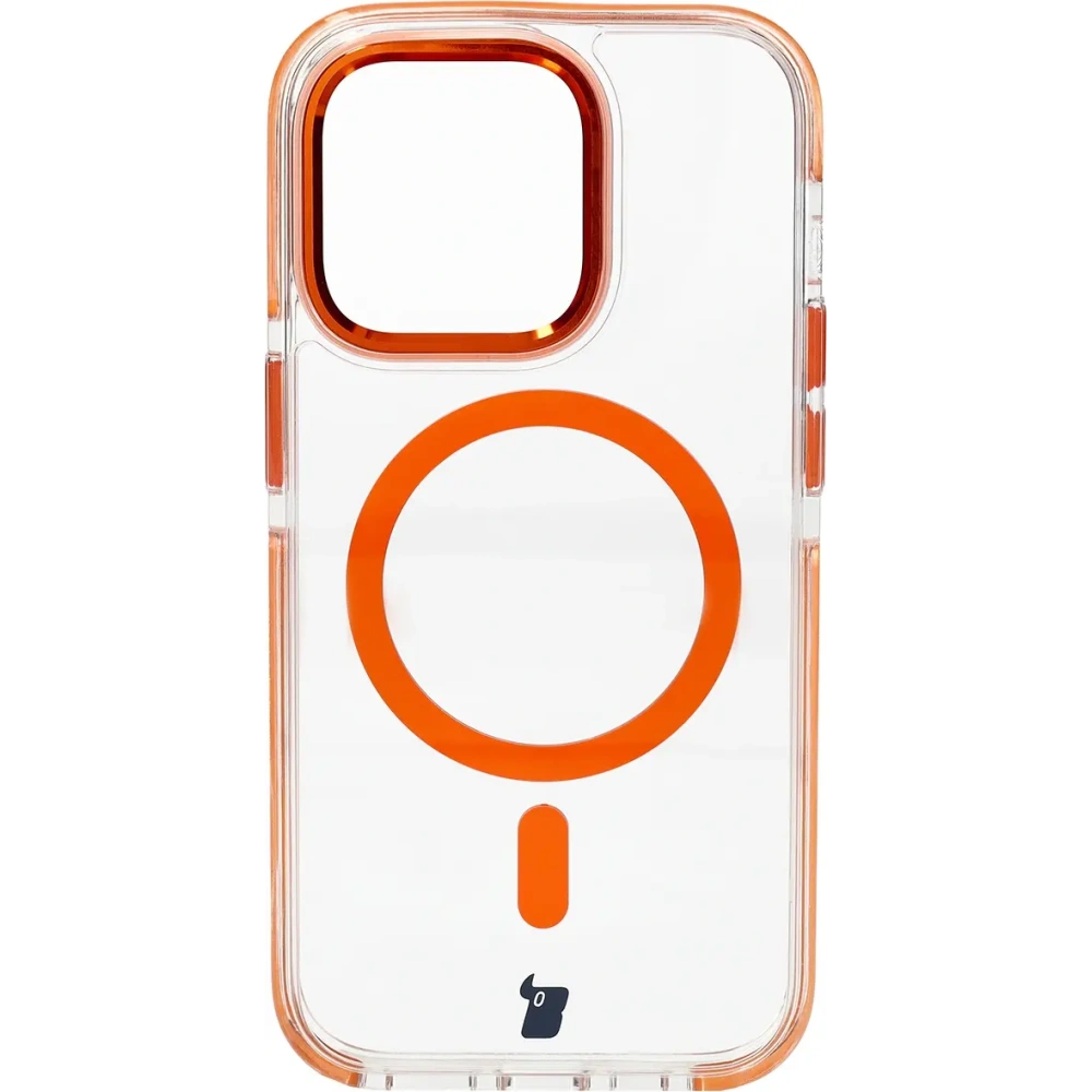 Etui z pierścieniem magnetycznym Bizon Case Marco do Apple iPhone 14 Pro przezroczyste z pomarańczową ramką