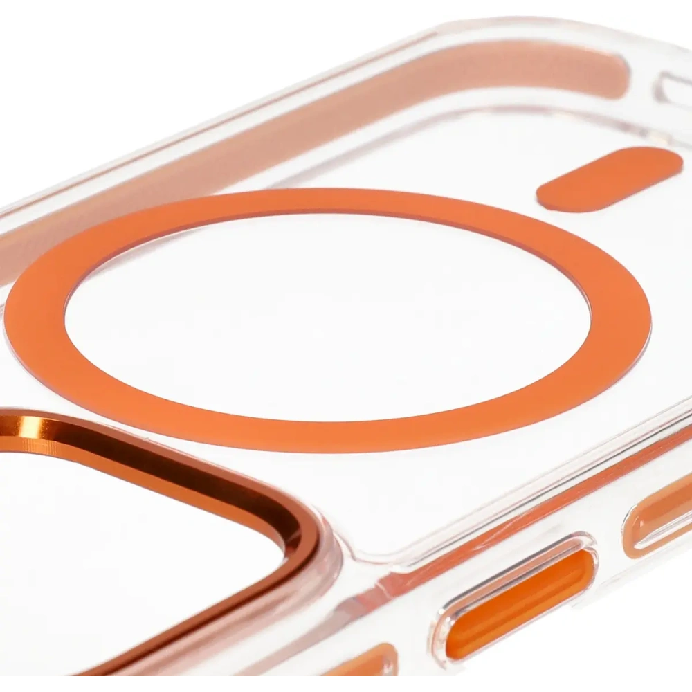 Etui z pierścieniem magnetycznym Bizon Case Marco do Apple iPhone 14 Pro przezroczyste z pomarańczową ramką