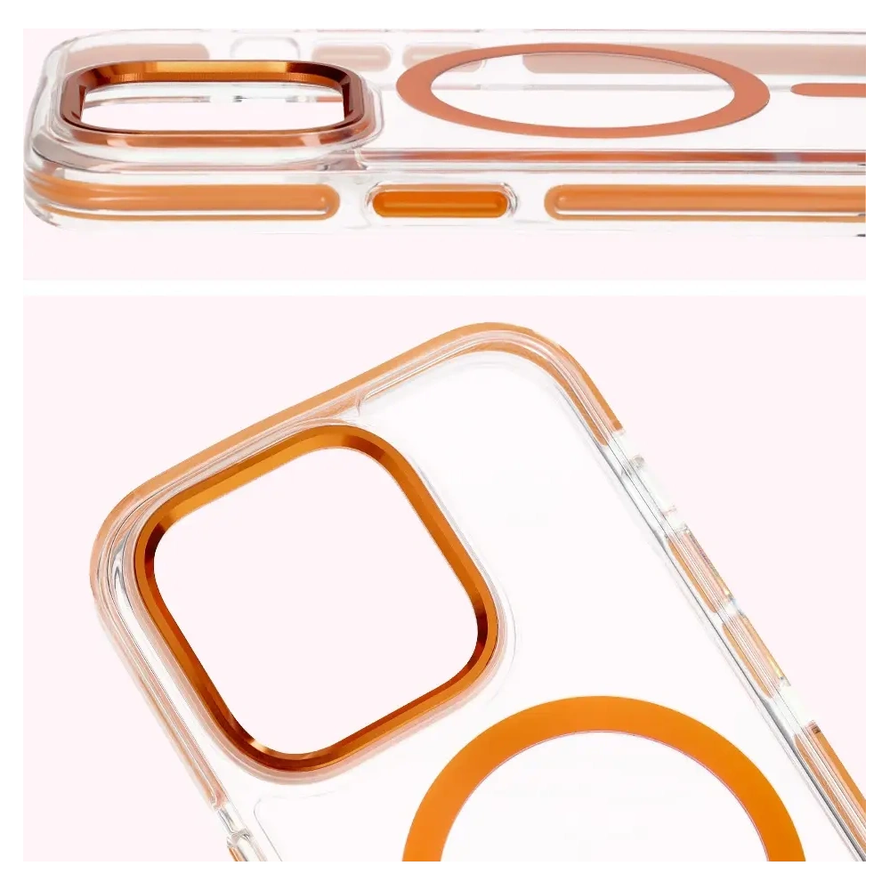 Etui z pierścieniem magnetycznym Bizon Case Marco do Apple iPhone 14 Pro przezroczyste z pomarańczową ramką