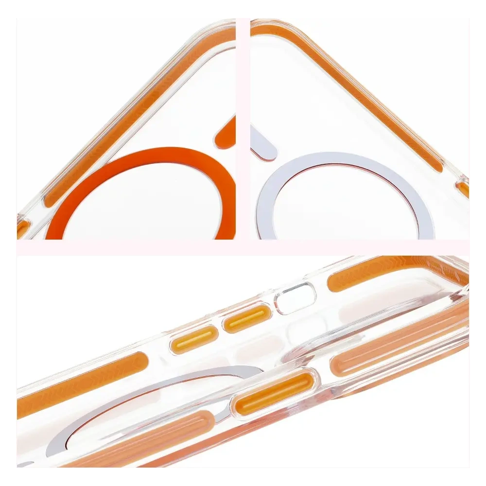 Etui z pierścieniem magnetycznym Bizon Case Marco do Apple iPhone 14 Pro przezroczyste z pomarańczową ramką