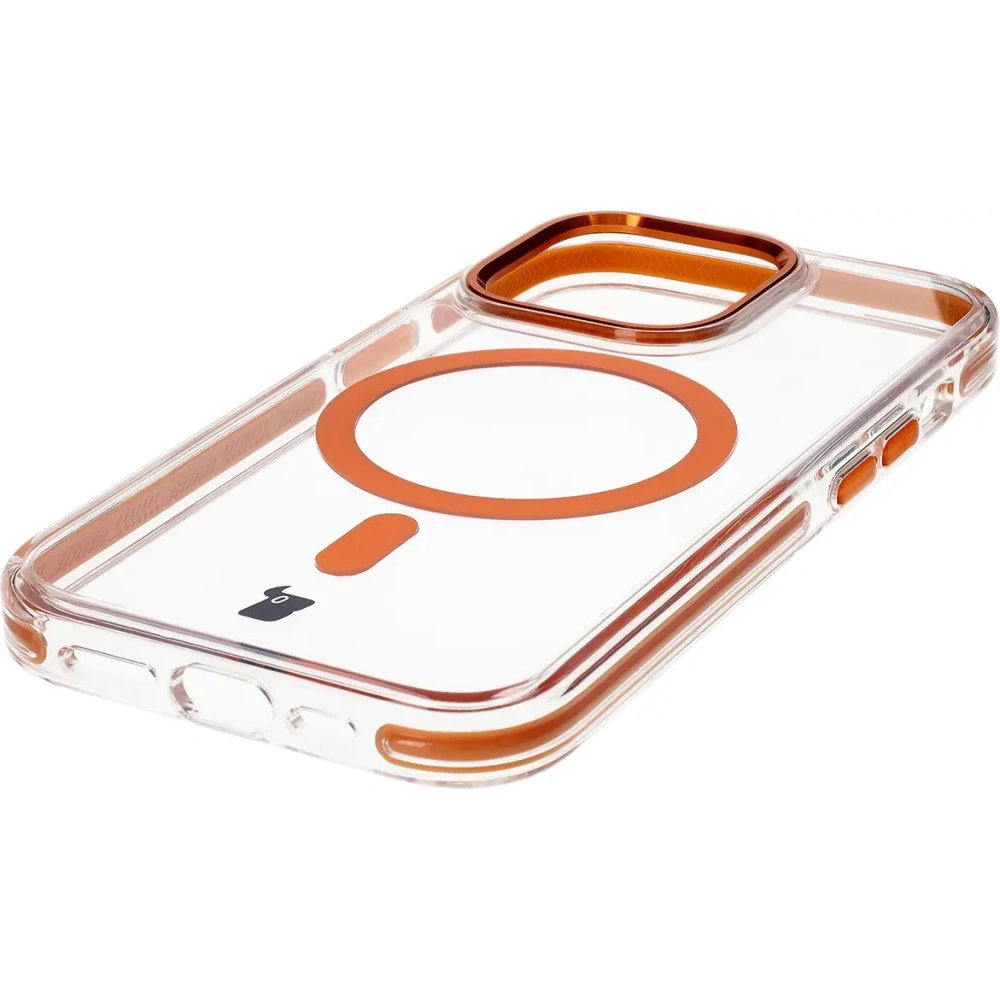 Etui z pierścieniem magnetycznym Bizon Case Marco do Apple iPhone 14 Pro przezroczyste z pomarańczową ramką