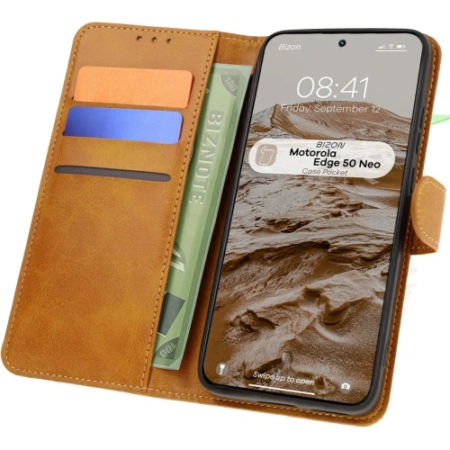 Kup Etui z klapką Bizon Case Pocket do Motorola Edge 50 Neo brązowe - BIZ7028 - {ean13} - Sklep Home Screen