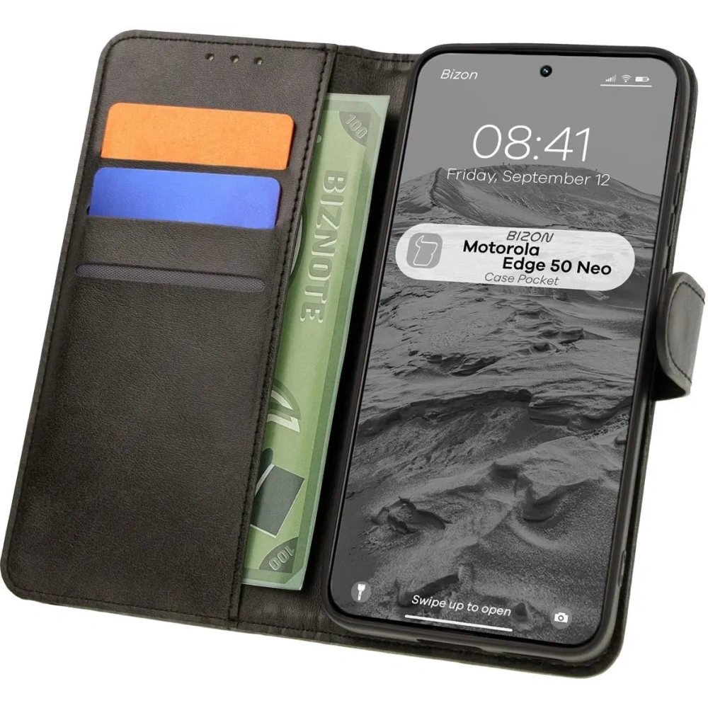 Etui z klapką Bizon Case Pocket do Motorola Edge 50 Neo czarne