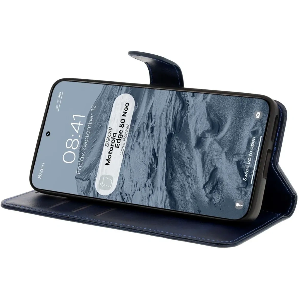 Etui z klapką Bizon Case Pocket do Motorola Edge 50 Neo granatowe