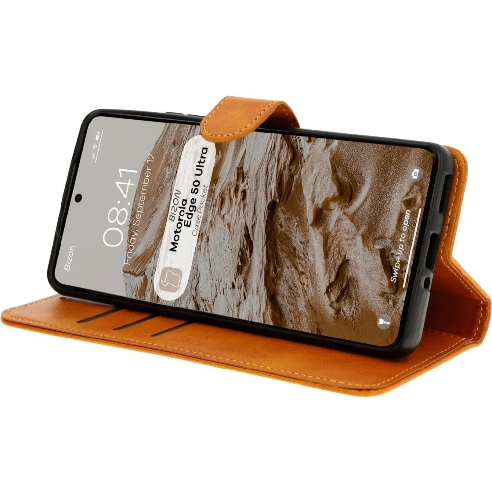 Etui z klapką Bizon Case Pocket do Motorola Edge 50 Ultra brązowe