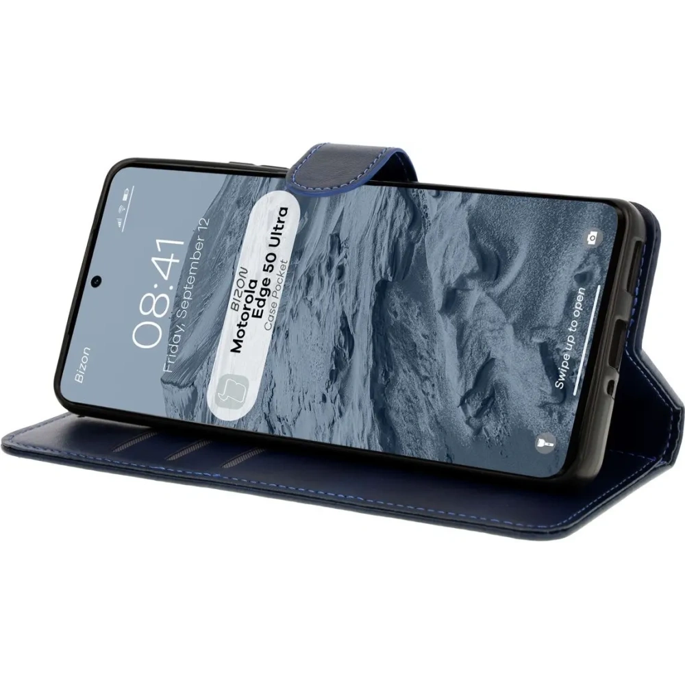 Etui z klapką Bizon Case Pocket do Motorola Edge 50 Ultra granatowe