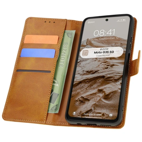 Kup Etui z klapką Bizon Case Pocket do Motorola Moto G35 5G brązowe - BIZ7034 - {ean13} - Sklep Home Screen