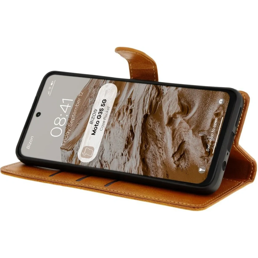 Etui z klapką Bizon Case Pocket do Motorola Moto G35 5G brązowe