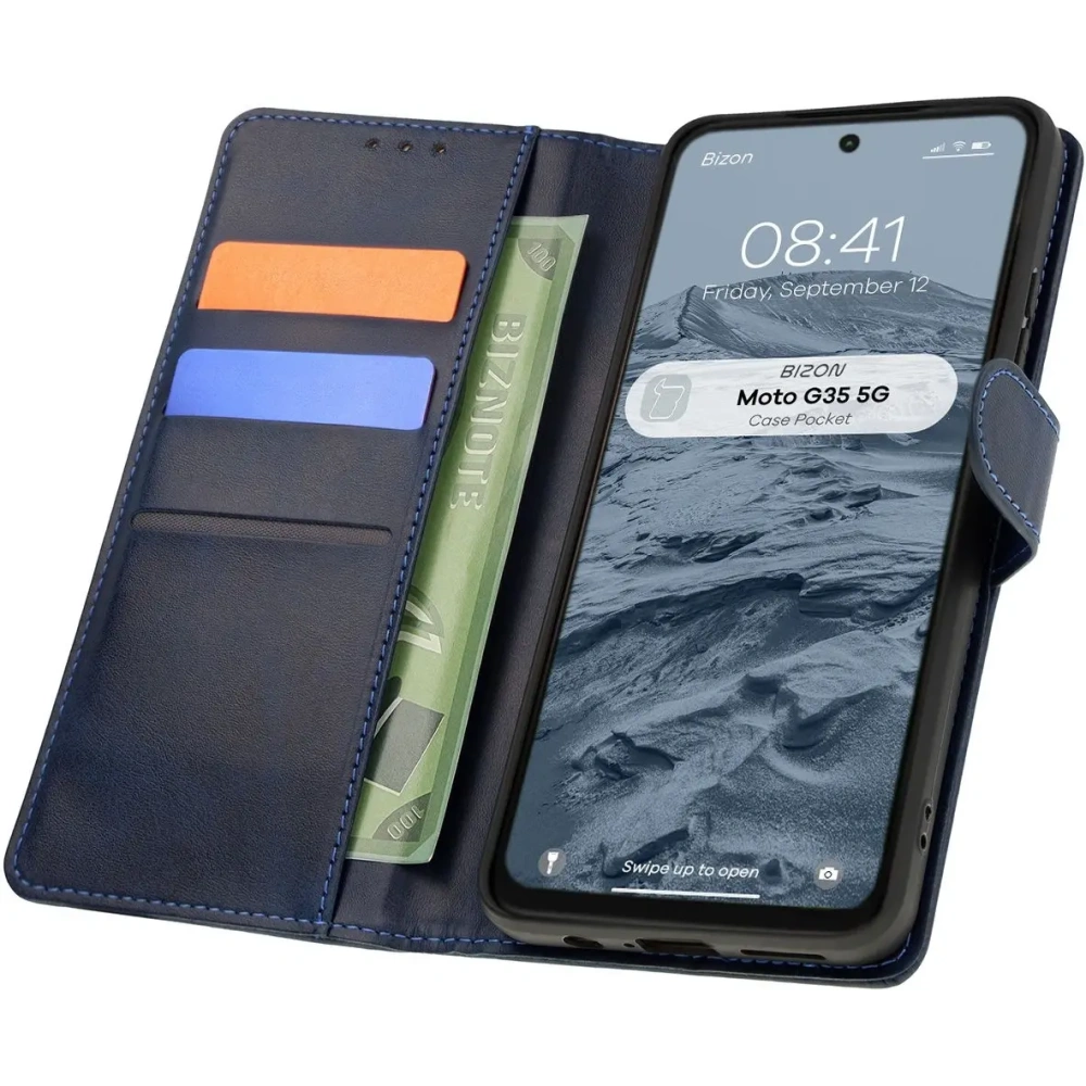 Etui z klapką Bizon Case Pocket do Motorola Moto G35 5G granatowe