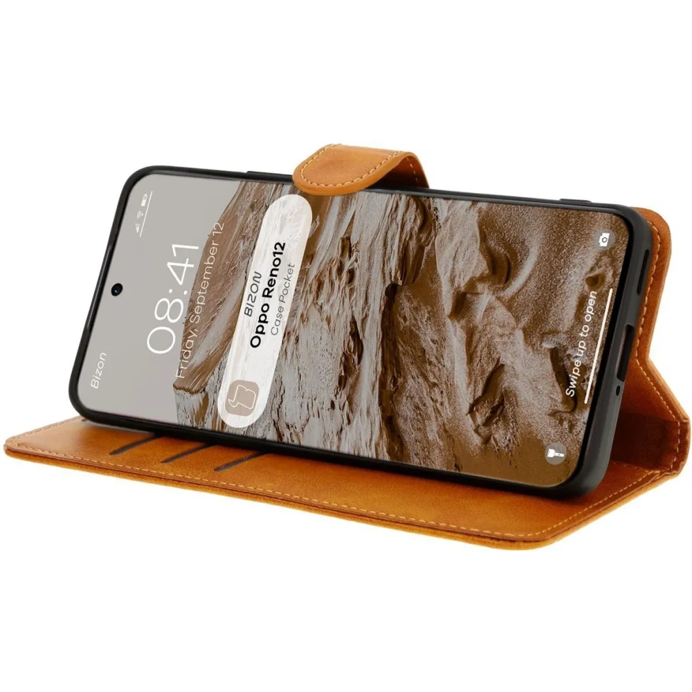 Etui z klapką Bizon Case Pocket do Oppo Reno 12 brązowe