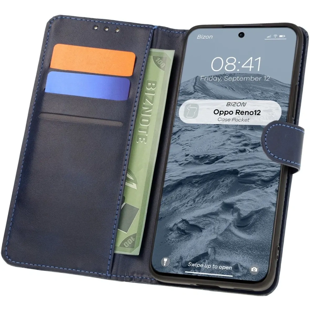 Etui z klapką Bizon Case Pocket do Oppo Reno 12 granatowe