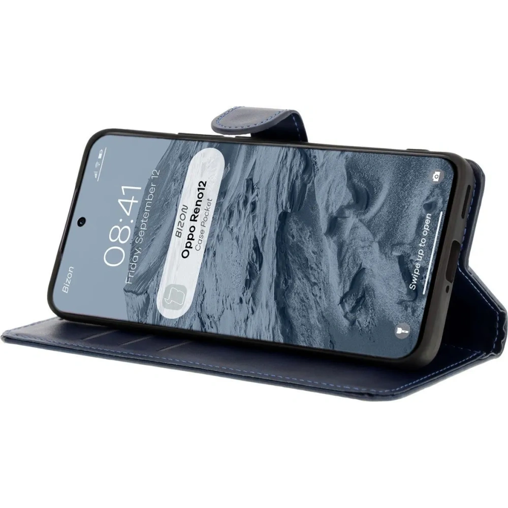 Etui z klapką Bizon Case Pocket do Oppo Reno 12 granatowe