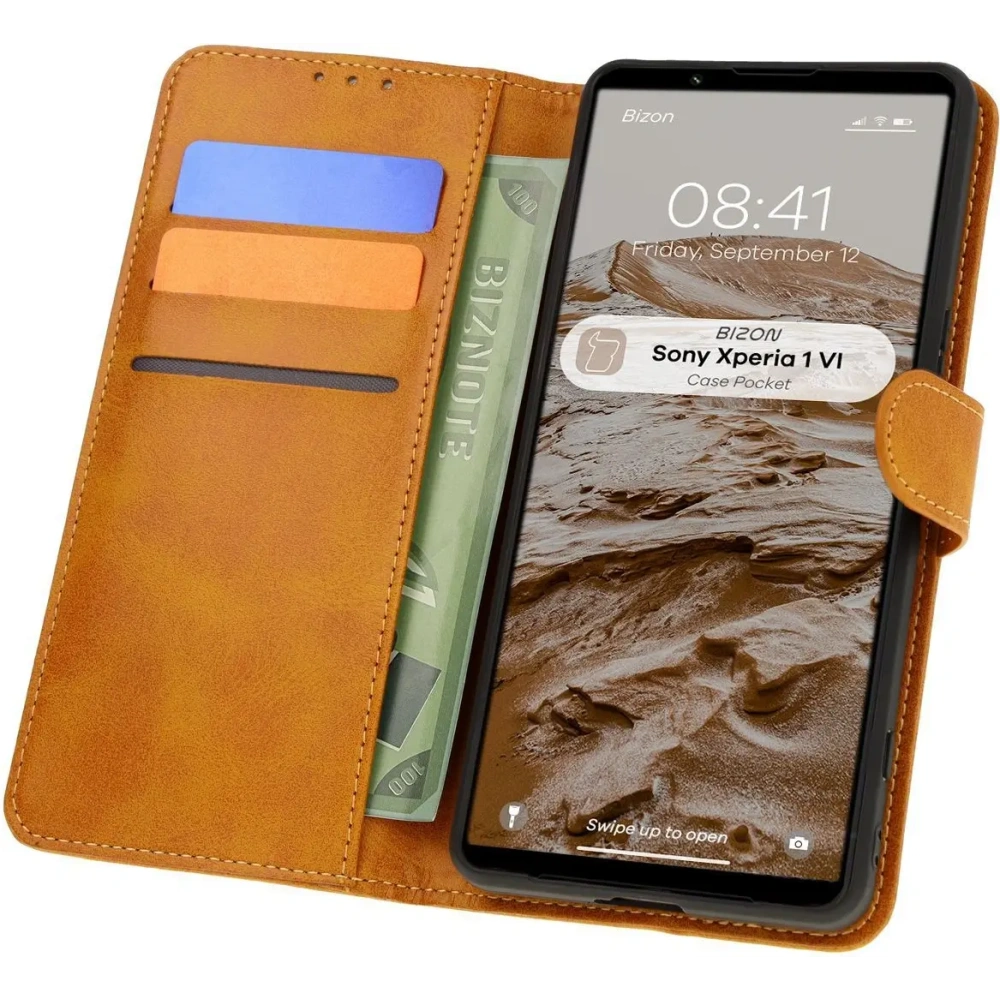 Etui z klapką Bizon Case Pocket do Sony Xperia 1 VI brązowe