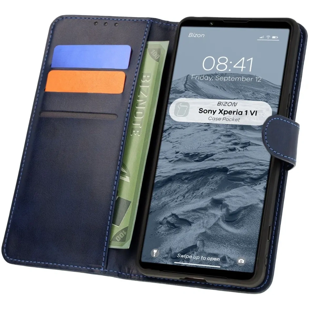 Etui z klapką Bizon Case Pocket do Sony Xperia 1 VI granatowe