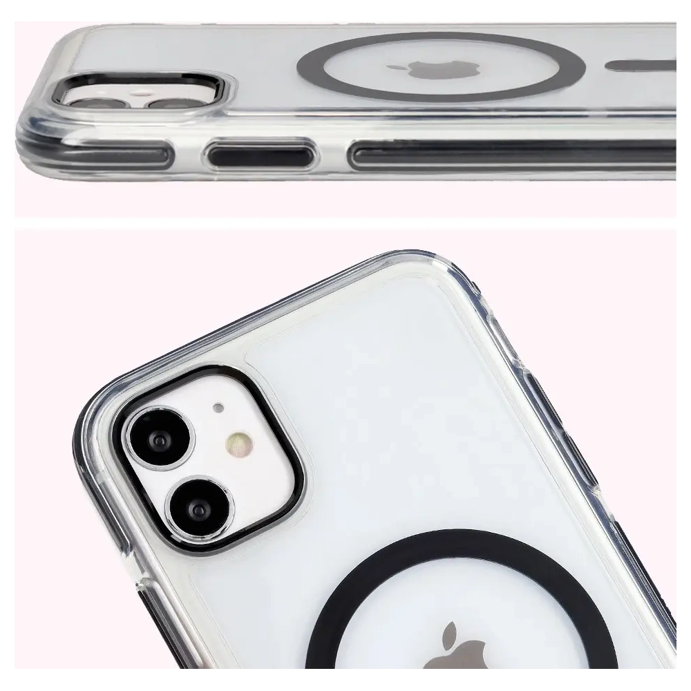 Etui z pierścieniem magnetycznym Bizon Case Marco do Apple iPhone 11 przezroczyste z czarną ramką