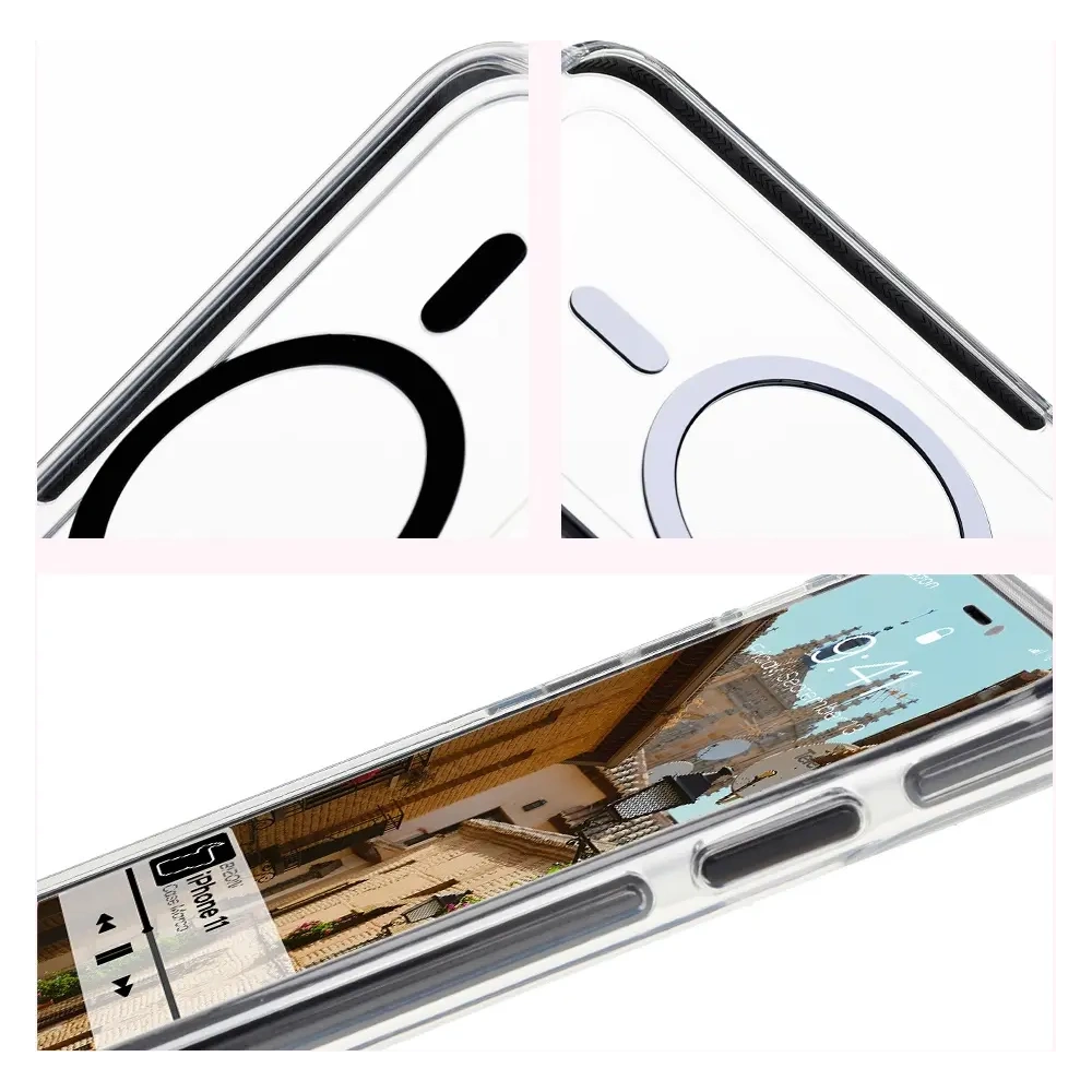 Etui z pierścieniem magnetycznym Bizon Case Marco do Apple iPhone 11 przezroczyste z czarną ramką