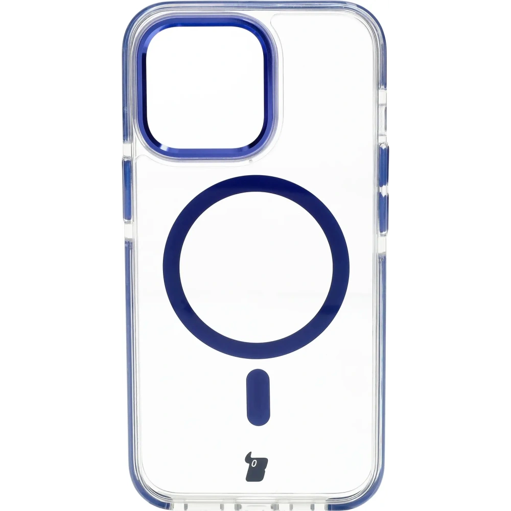 Etui z pierścieniem magnetycznym Bizon Case Marco do Apple iPhone 13 Pro przezroczyste z niebieską ramką