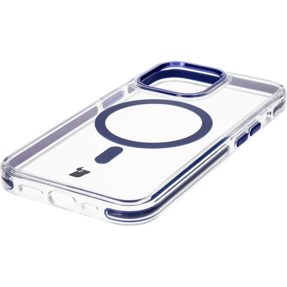 Etui z pierścieniem magnetycznym Bizon Case Marco do Apple iPhone 13 Pro przezroczyste z niebieską ramką