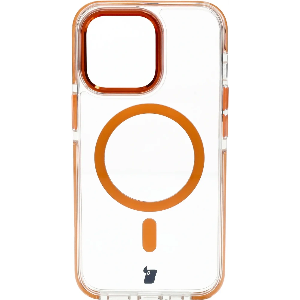 Etui z pierścieniem magnetycznym Bizon Case Marco do Apple iPhone 13 Pro przezroczyste z pomarańczową ramką