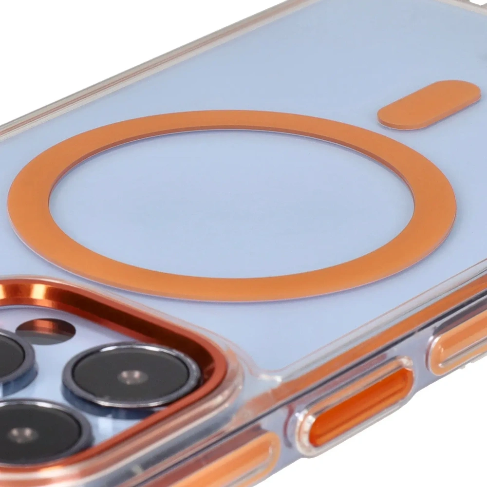 Etui z pierścieniem magnetycznym Bizon Case Marco do Apple iPhone 13 Pro przezroczyste z pomarańczową ramką