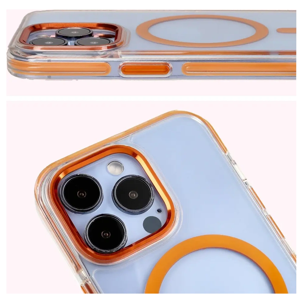 Etui z pierścieniem magnetycznym Bizon Case Marco do Apple iPhone 13 Pro przezroczyste z pomarańczową ramką