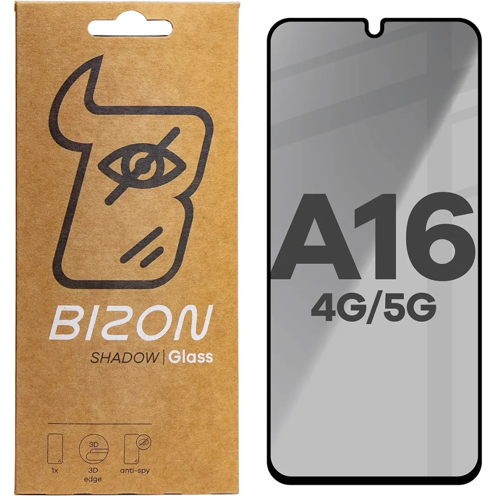 Prywatyzujące szkło hartowane Bizon Glass Edge Shadow do Samsung Galaxy A16 4G/5G przyciemniane z czarną ramką