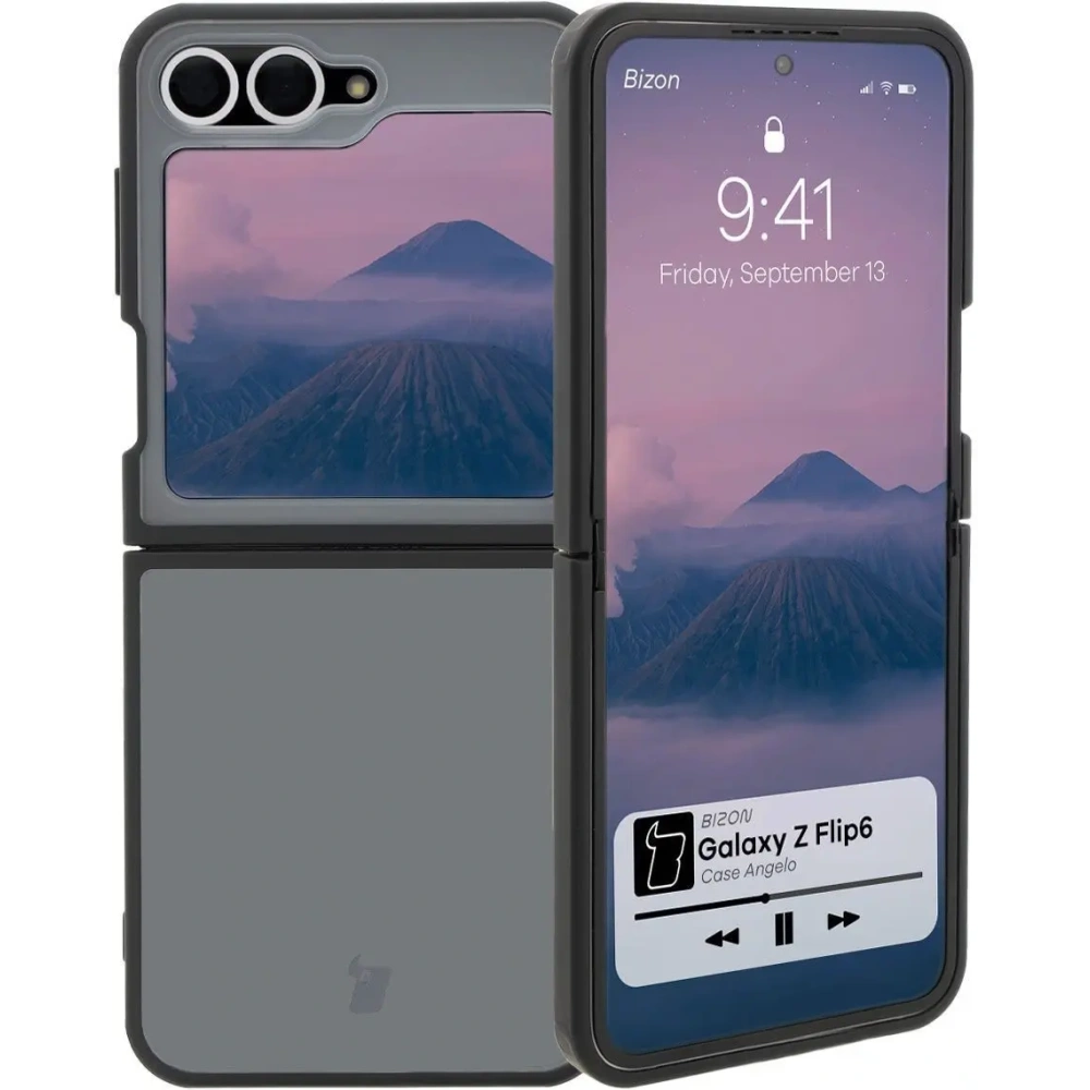Etui Bizon Case Angelo do Samsung Galaxy Z Flip6 / 7 FE przydymione z czarną ramką