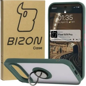 Kup Bizon Case Hybrid Ring Google Pixel 9 / 9 Pro rauchig mit einem dunkelgrünen Rahmen - BIZ7053 - {ean13} - Sklep Home Screen
