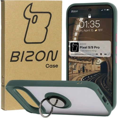 Kup Bizon Case Hybrid Ring Google Pixel 9 / 9 Pro rauchig mit einem dunkelgrünen Rahmen - BIZ7053 - {ean13} - Sklep Home Screen