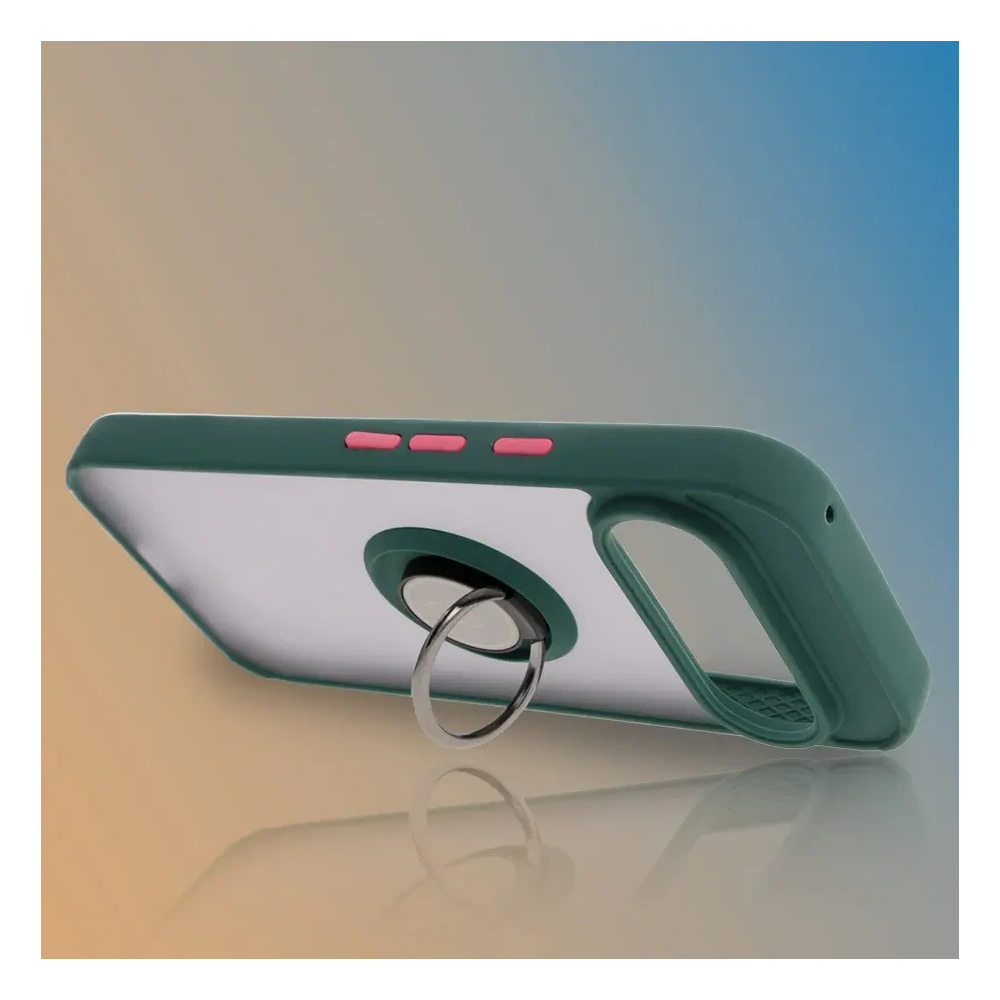 Etui z uchwytem na palec Bizon Case Hybrid Ring do Google Pixel 9 / 9 Pro przydymione z ciemnozieloną ramką