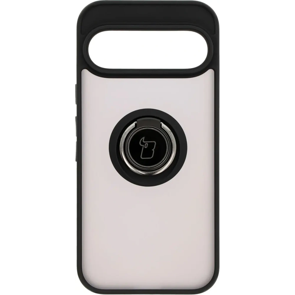 Etui z uchwytem na palec Bizon Case Hybrid Ring do Google Pixel 9 / 9 Pro przydymione z czarną ramką