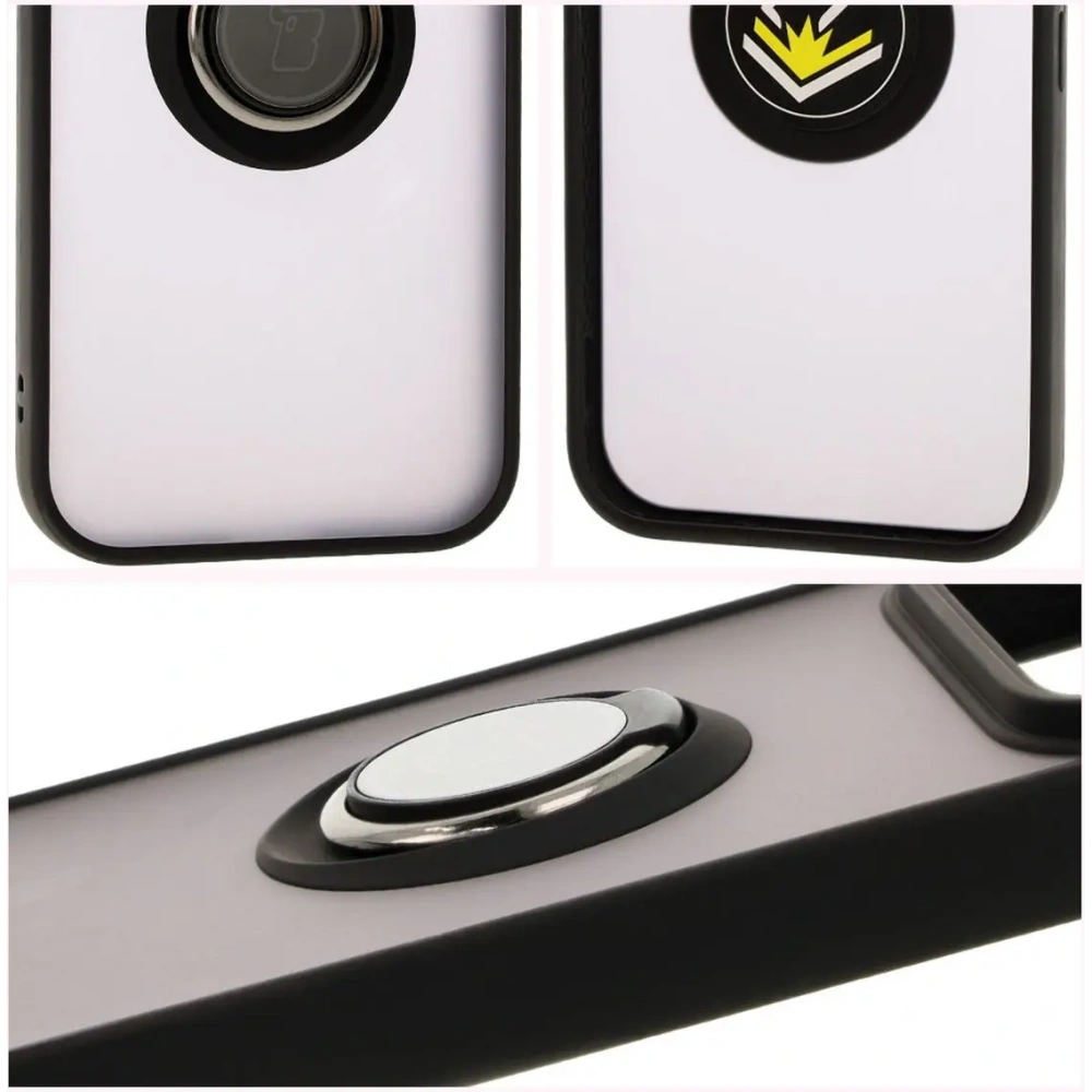 Etui z uchwytem na palec Bizon Case Hybrid Ring do Google Pixel 9 / 9 Pro przydymione z czarną ramką