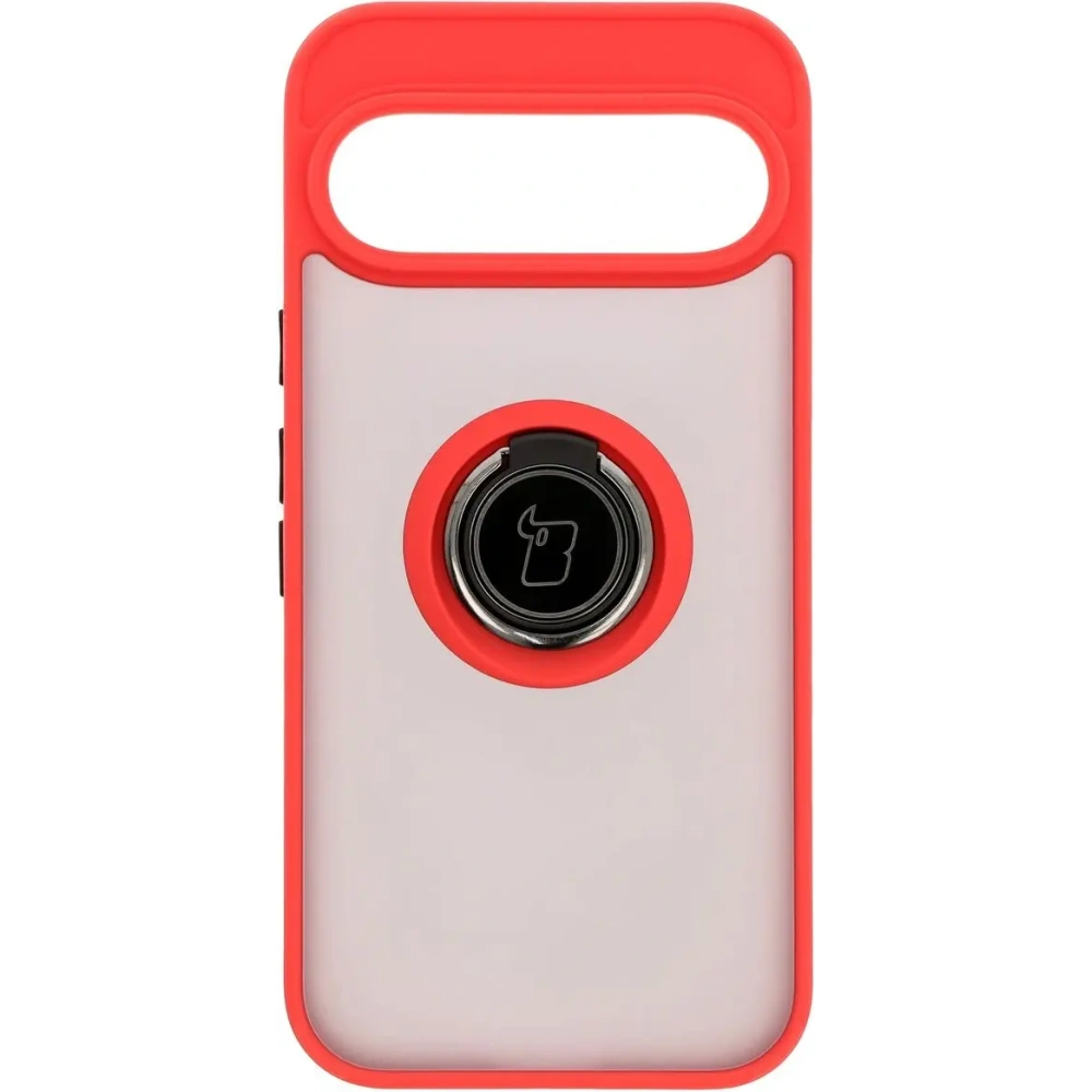 Etui z uchwytem na palec Bizon Case Hybrid Ring do Google Pixel 9 / 9 Pro przydymione z czerwoną ramką