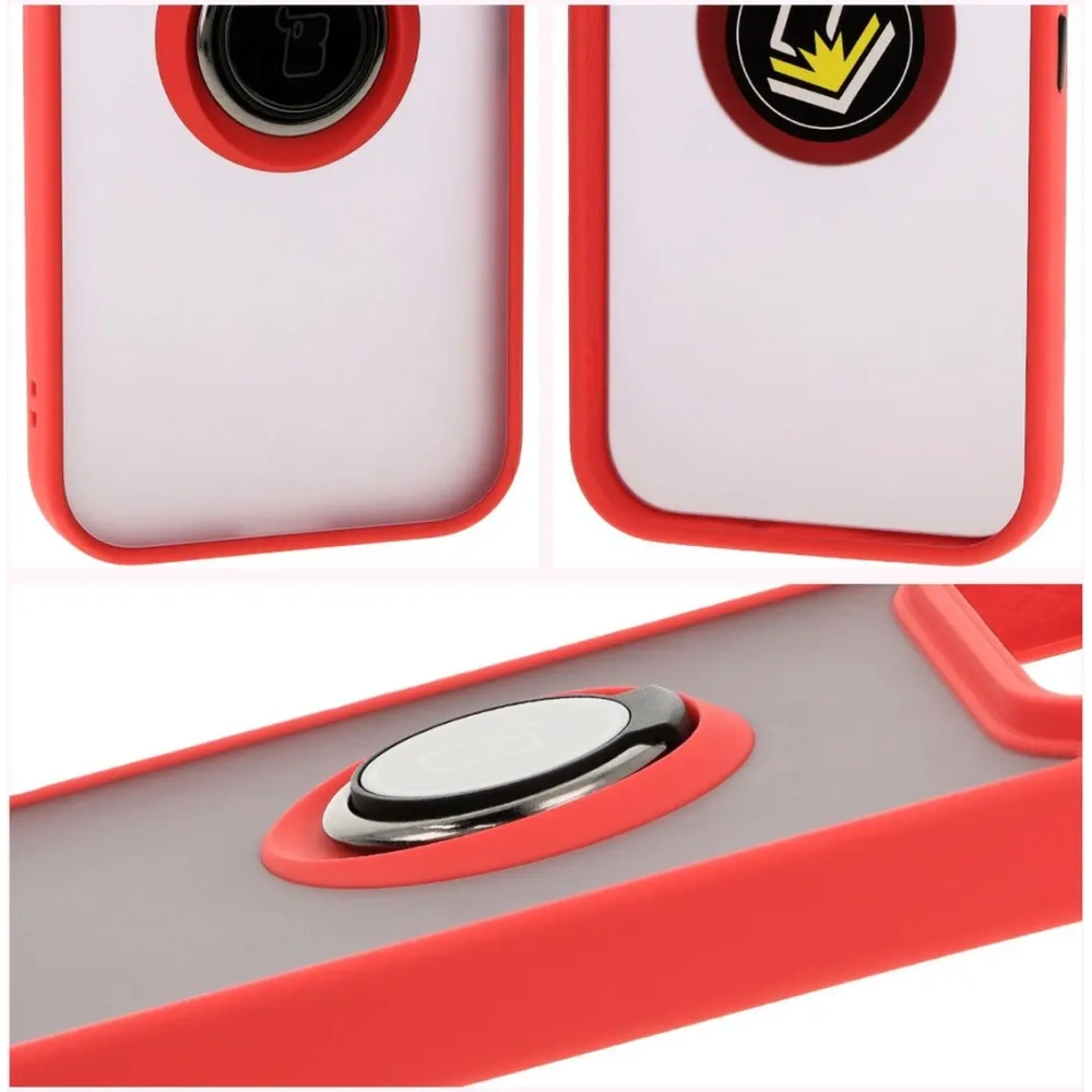 Etui z uchwytem na palec Bizon Case Hybrid Ring do Google Pixel 9 / 9 Pro przydymione z czerwoną ramką