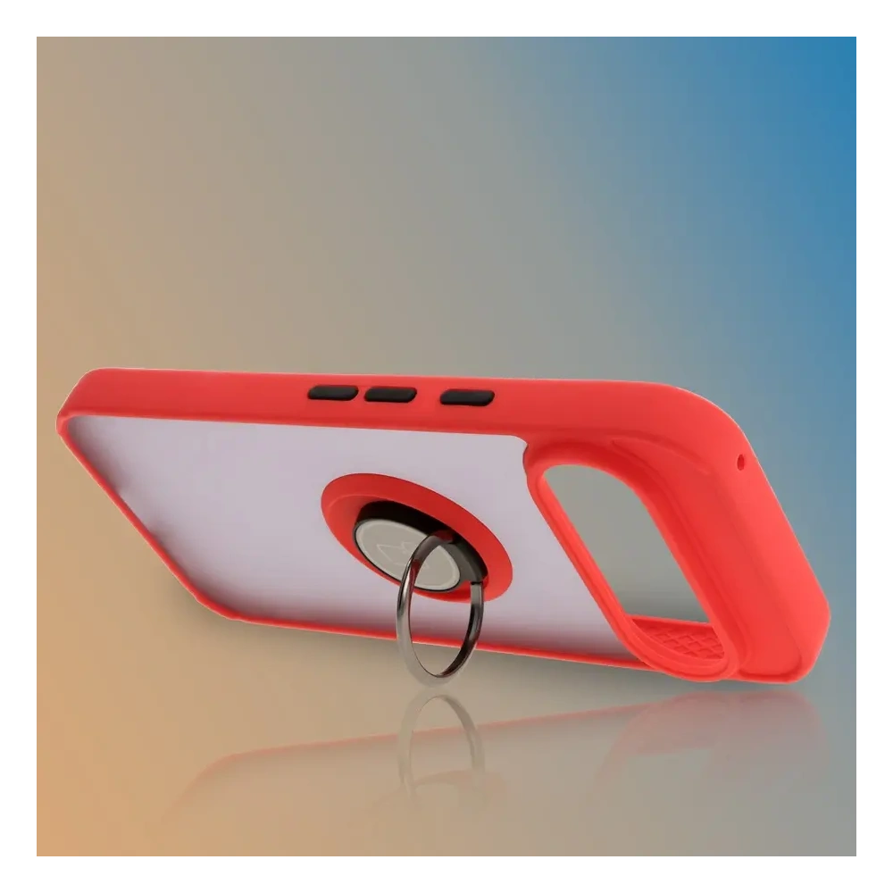 Etui z uchwytem na palec Bizon Case Hybrid Ring do Google Pixel 9 / 9 Pro przydymione z czerwoną ramką