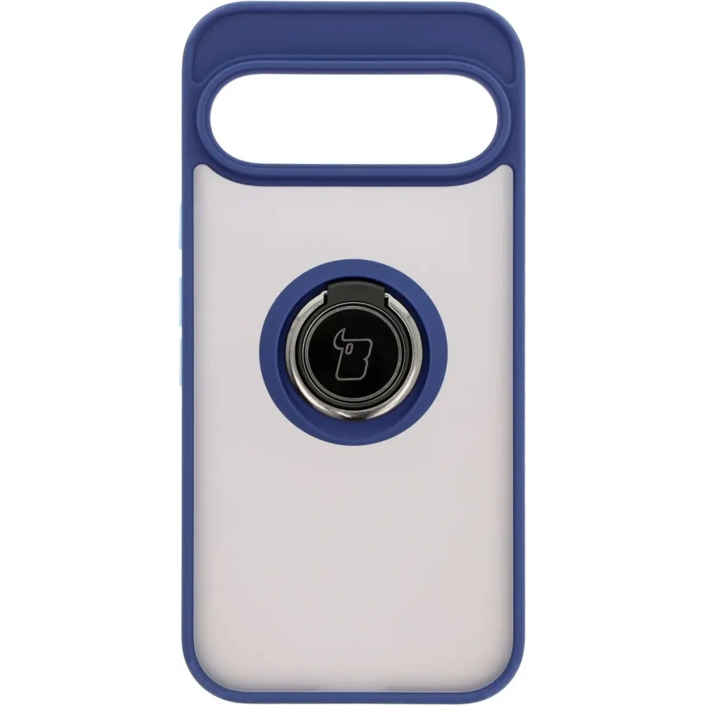 Etui z uchwytem na palec Bizon Case Hybrid Ring do Google Pixel 9 / 9 Pro przydymione z granatową ramką