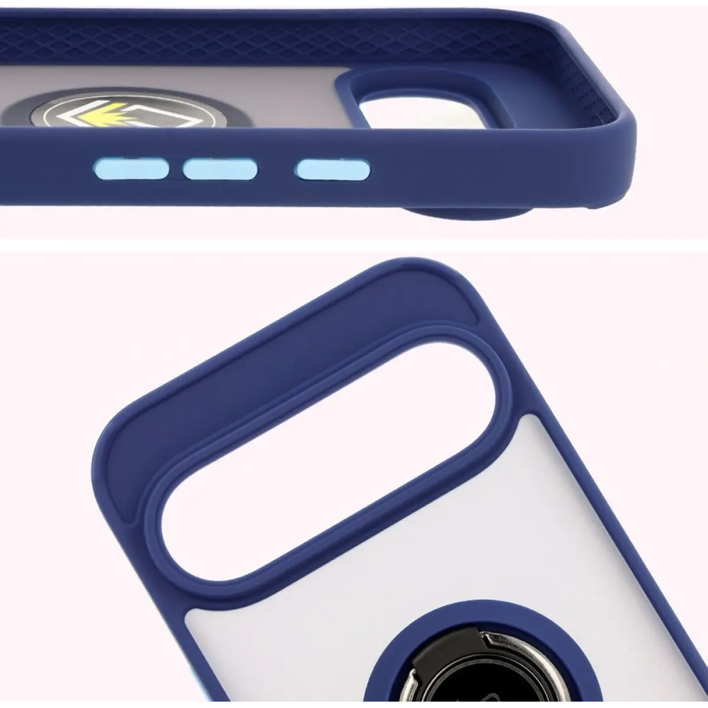 Etui z uchwytem na palec Bizon Case Hybrid Ring do Google Pixel 9 / 9 Pro przydymione z granatową ramką