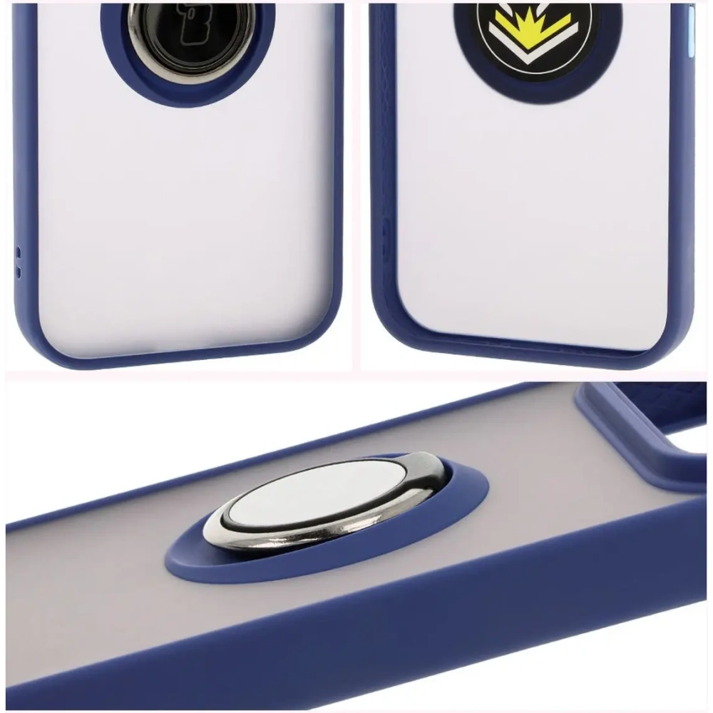 Etui z uchwytem na palec Bizon Case Hybrid Ring do Google Pixel 9 / 9 Pro przydymione z granatową ramką