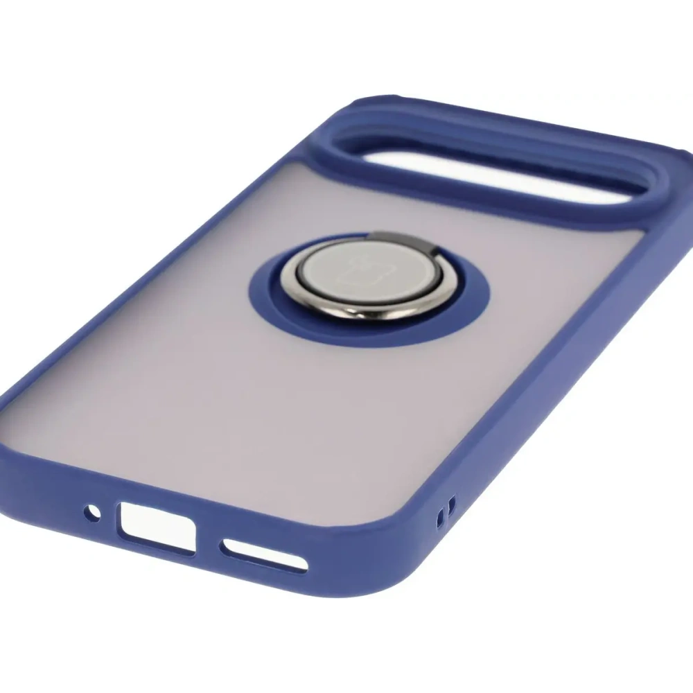 Etui z uchwytem na palec Bizon Case Hybrid Ring do Google Pixel 9 / 9 Pro przydymione z granatową ramką