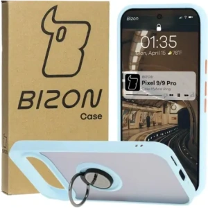 Kup Etui z uchwytem na palec Bizon Case Hybrid Ring do Google Pixel 9 / 9 Pro przydymione z jasnoniebieską ramką - BIZ7057 - {ean13} - Sklep Home Screen