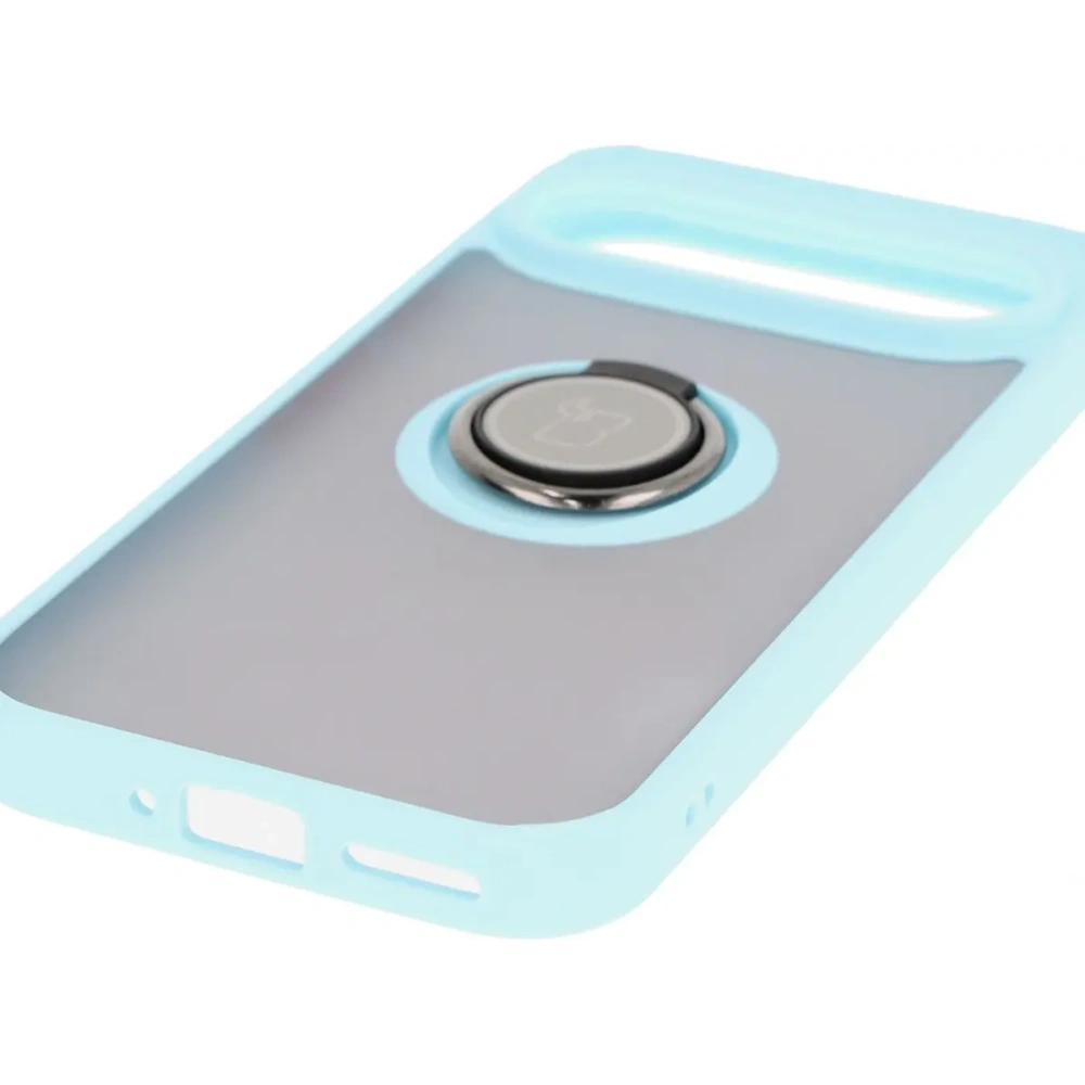 Etui z uchwytem na palec Bizon Case Hybrid Ring do Google Pixel 9 / 9 Pro przydymione z jasnoniebieską ramką
