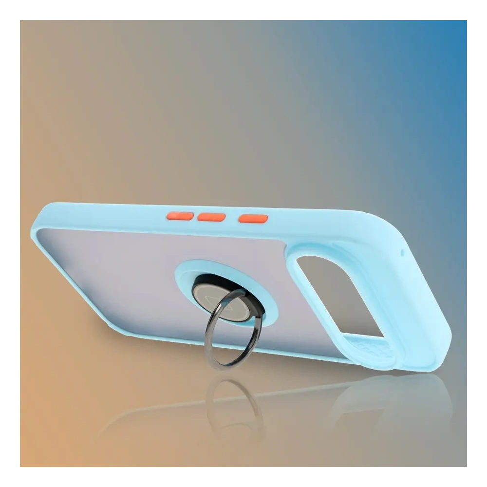 Etui z uchwytem na palec Bizon Case Hybrid Ring do Google Pixel 9 / 9 Pro przydymione z jasnoniebieską ramką